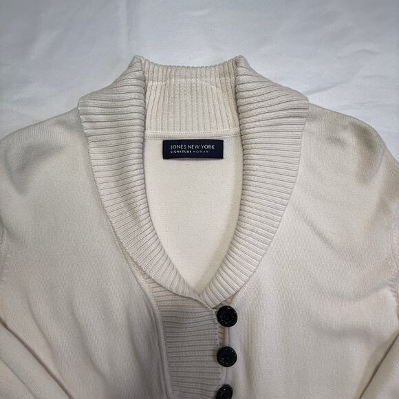Jones New York Signature 3-Button Shawl Collar Sweater Cream Approx Size XL - Picture 4 of 13